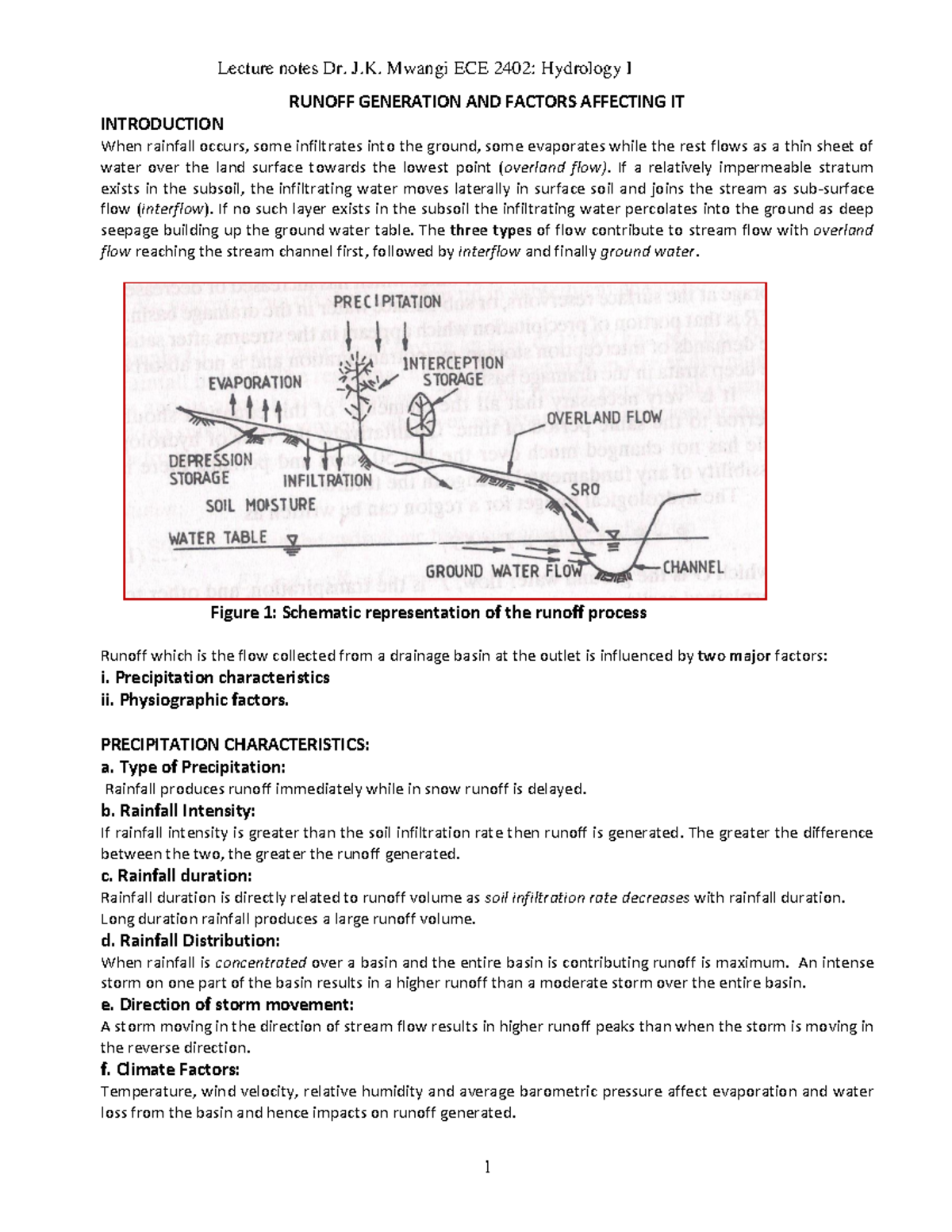 Lecture Notes ECE 2402: Hydrology I - Runoff Generation Factors - Studocu