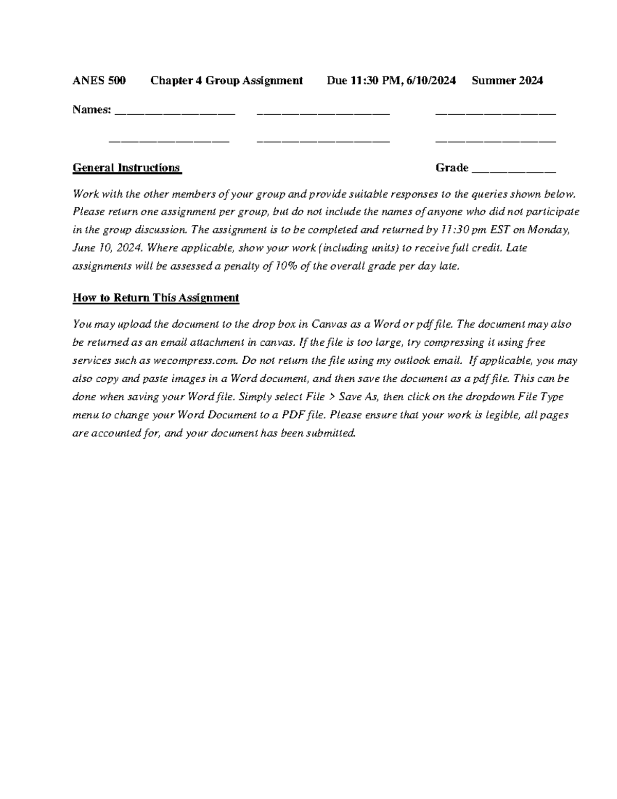 ANES 500 Chapter 4 Group Assignment - Summer 2024 Submission Details ...