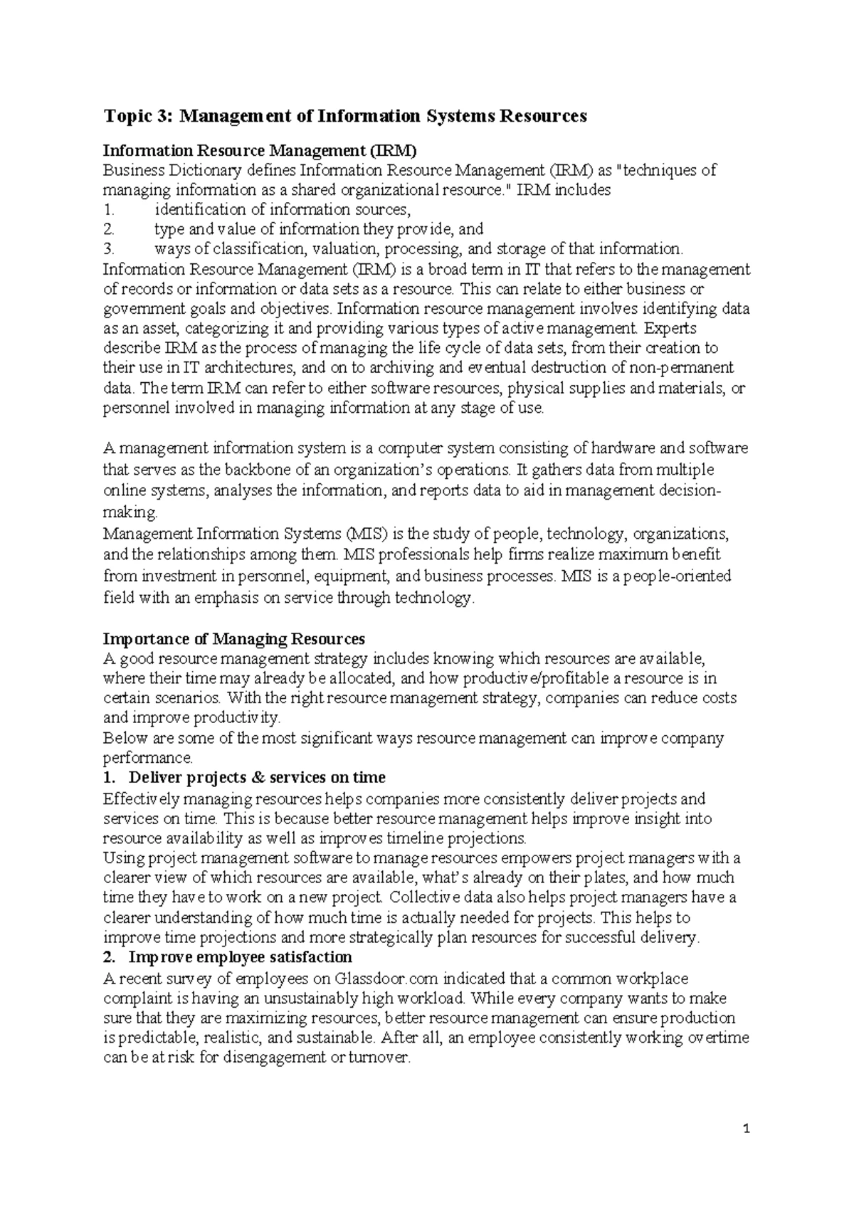 Topic 5: Information Systems Project Management Overview and Key ...