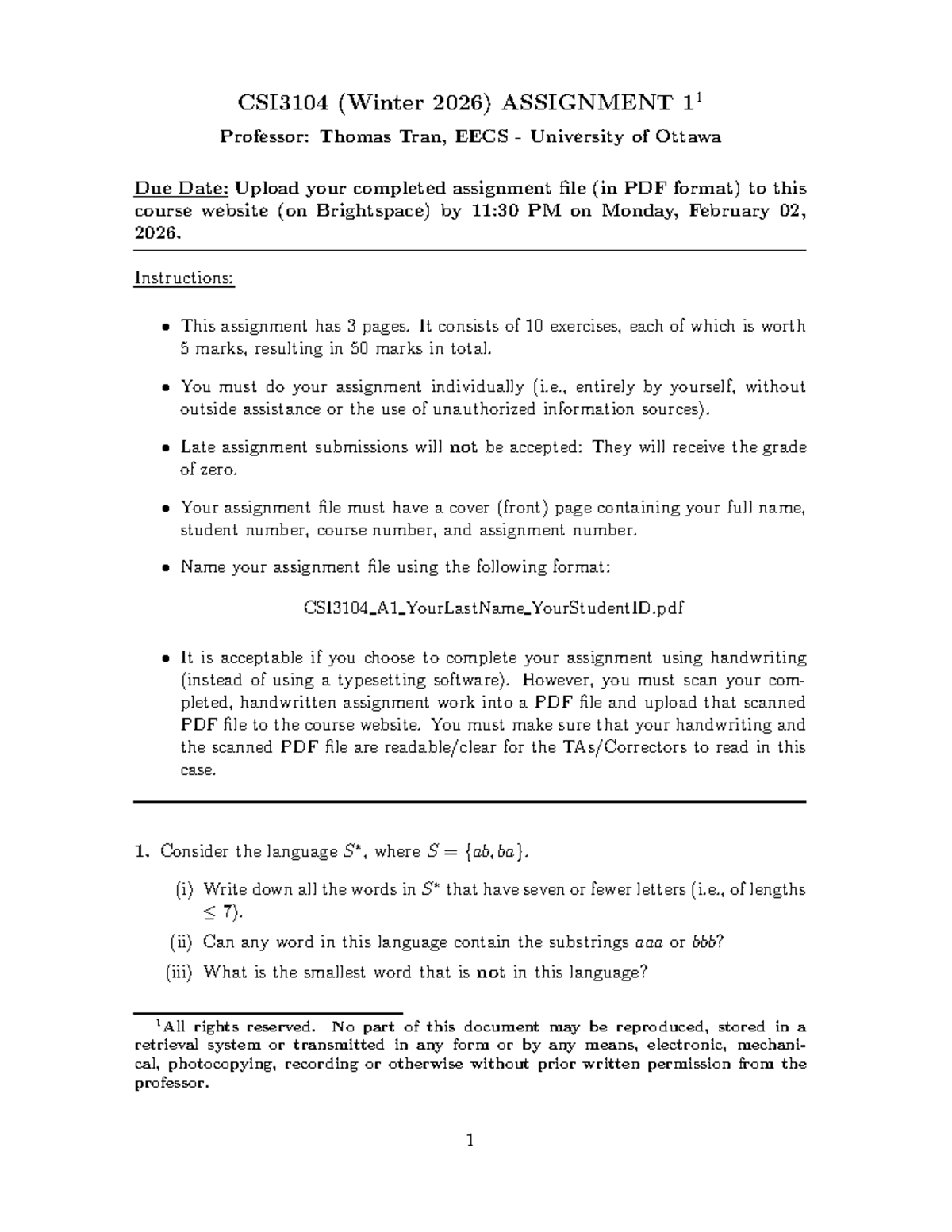 CSI3104 Winter 2026 Assignment 11 Instructions and Exercises - Studocu
