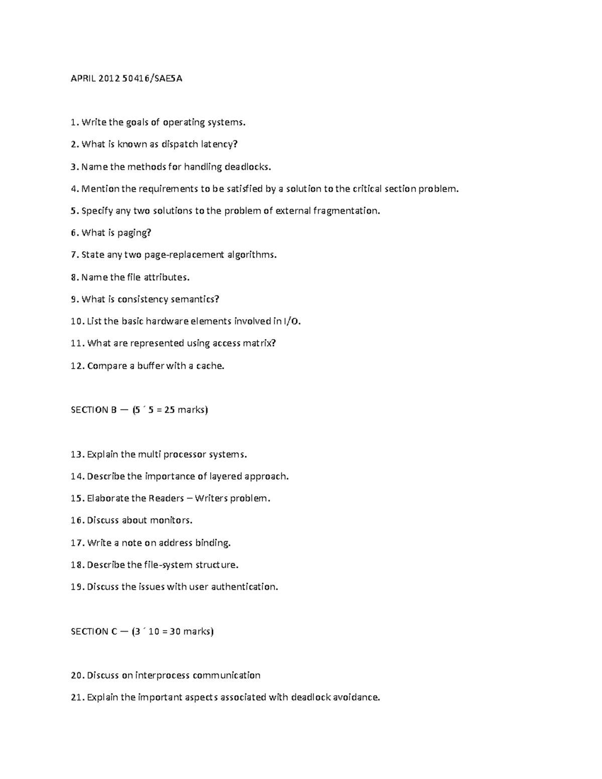 Operatingsystem previous year question paper - COMPUTER APPLICATION ...