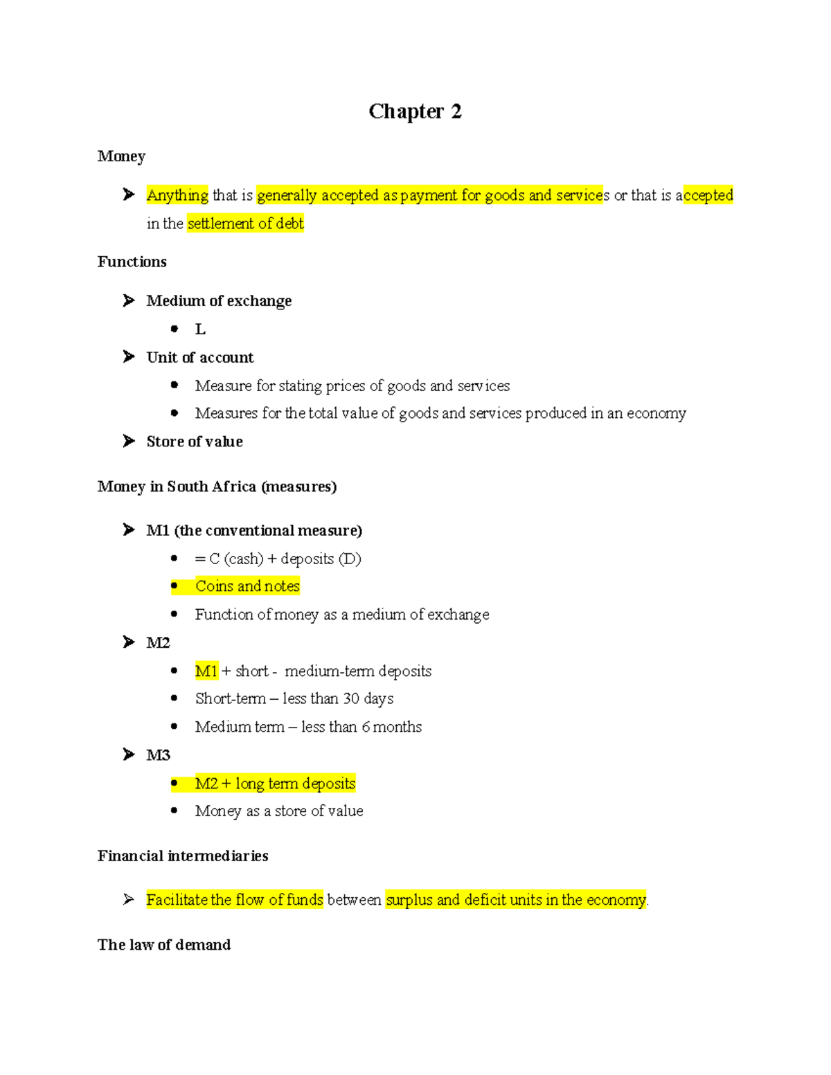 ECO ( Chapter 2) - Chapter 2 Money Anything that is generally accepted ...