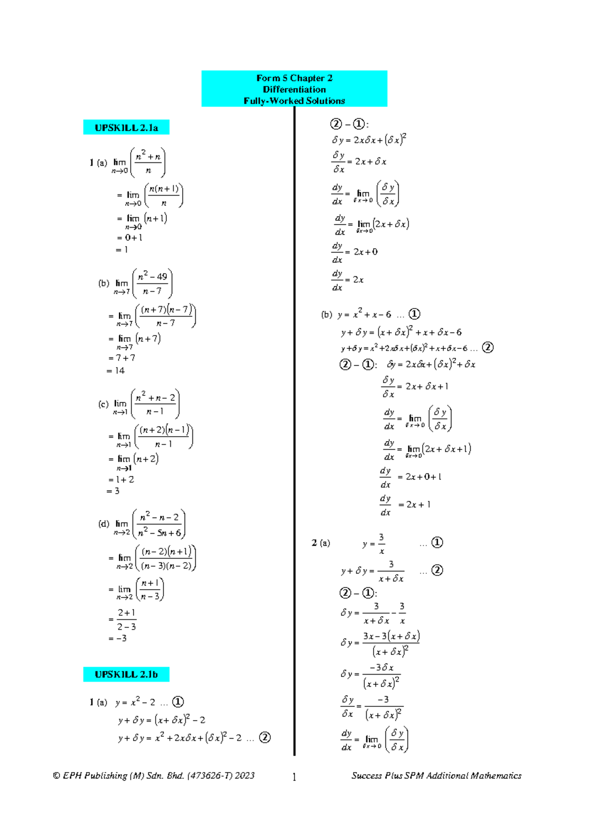 F5C02 Fully-Worked Solutions for Chapter 2 Differentiation - Studocu