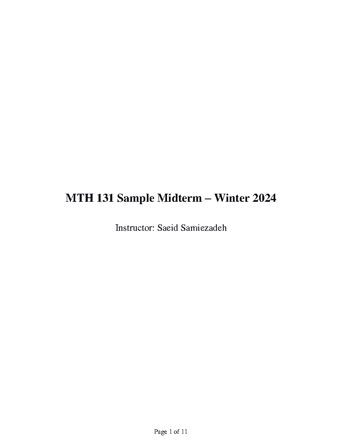 MTH 131 - W2024 - Sample Midterm - MTH 131 Sample Midterm – Winter 2024 ...
