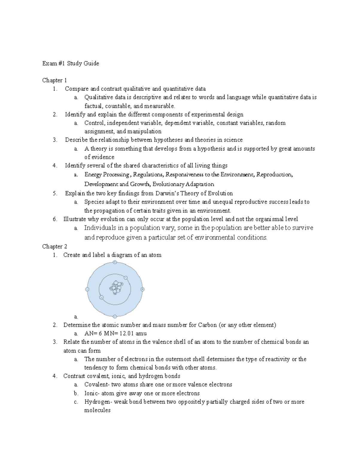 Exam 1 - Comprehensive Study Guide for Biology 101 - Studocu
