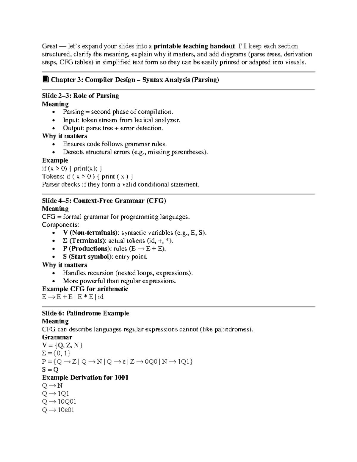Chapter 3: Compiler Design Syntax Analysis (Parsing) Handout - Studocu