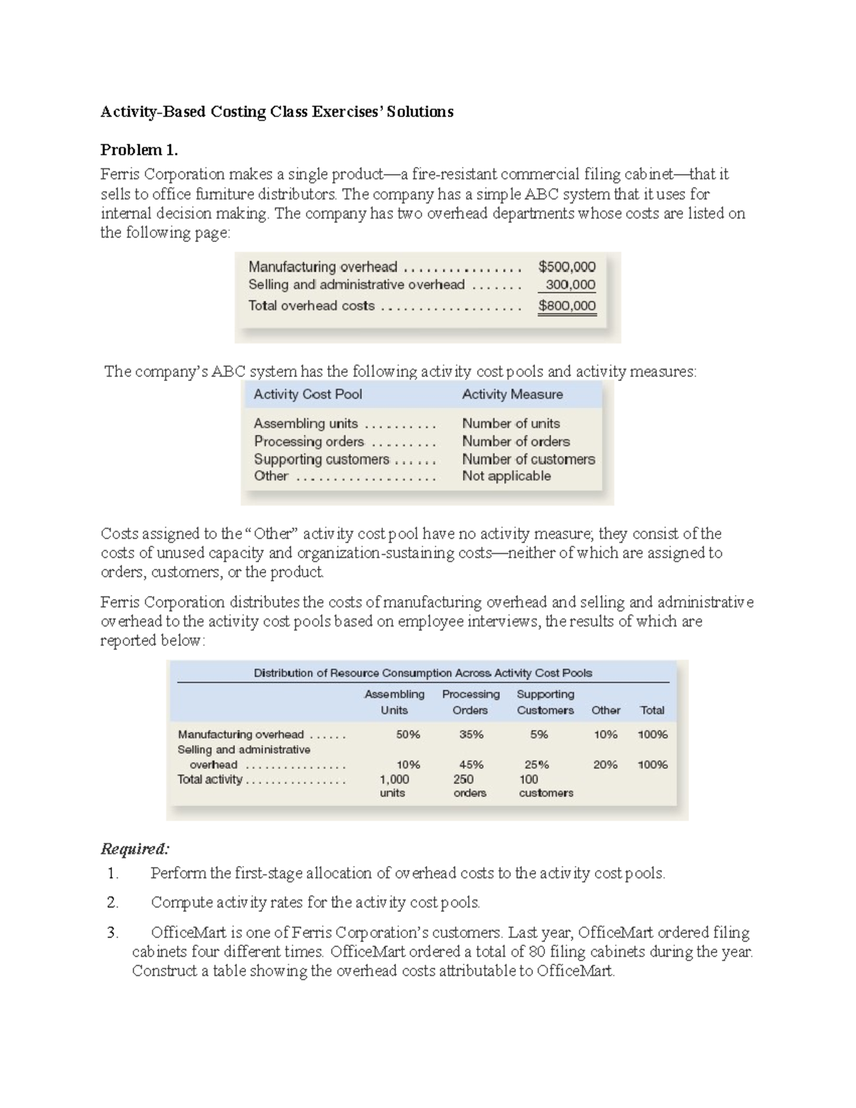 Chapter 5 ABC Costing Class Exercises Solutions and Analysis - Studocu