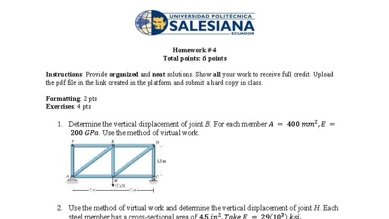 Homework 4 - Virtual Work Analysis and Displacement Calculations - Studocu