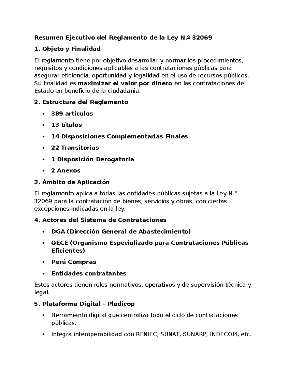 Resumen Ejecutivo del Reglamento de la Ley N.º 32069: Contrataciones ...