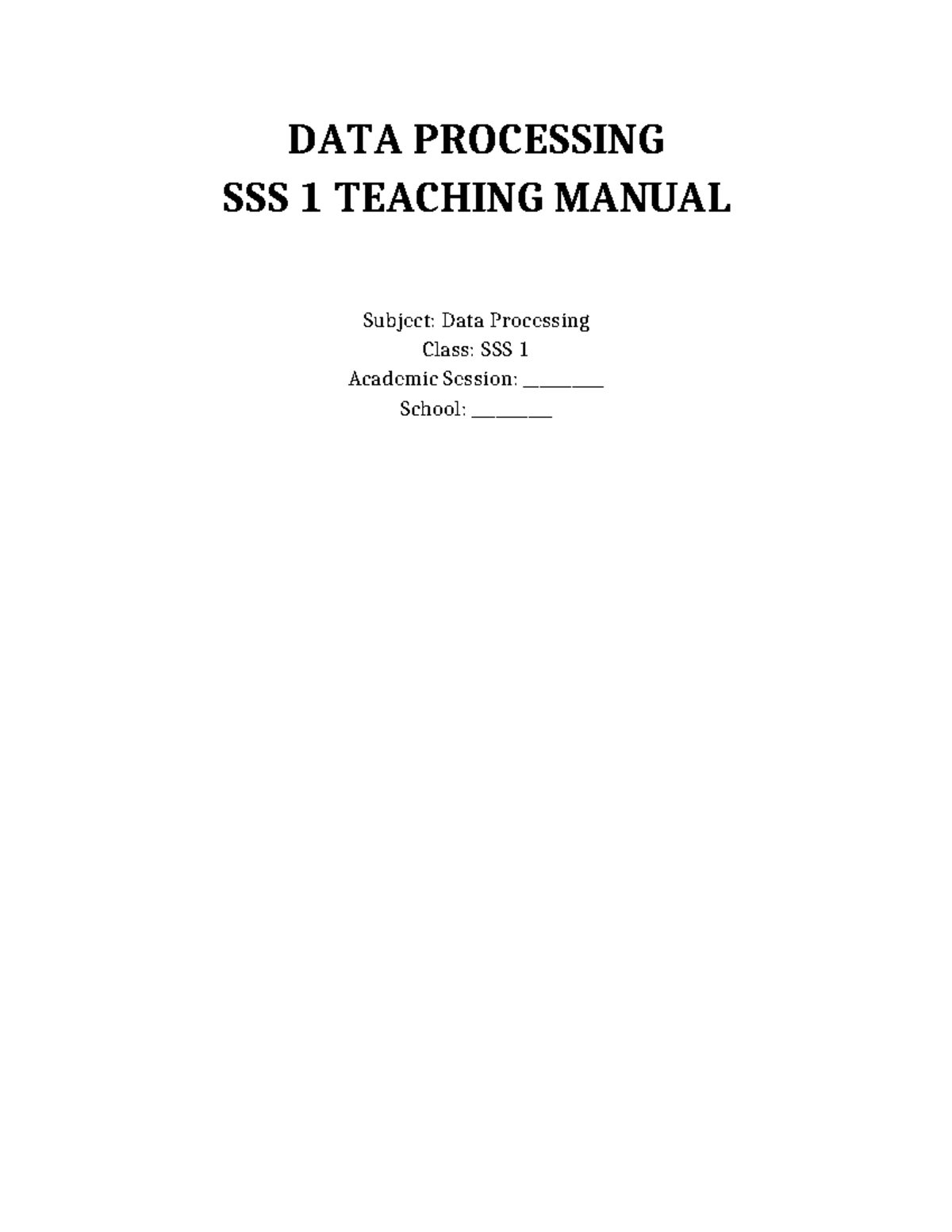 Improved SSS1 Data Processing Teaching Manual - Studocu