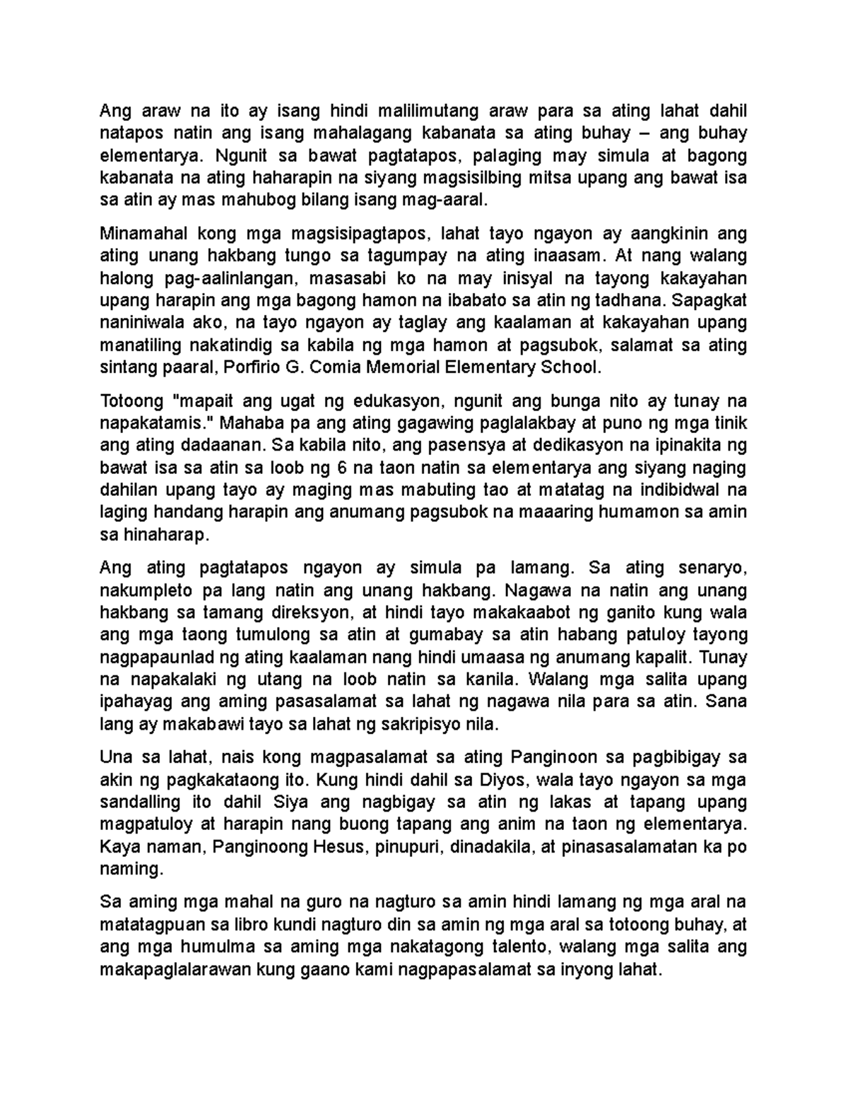 Talumpati - Example of Speech - Ang araw na ito ay isang hindi ...