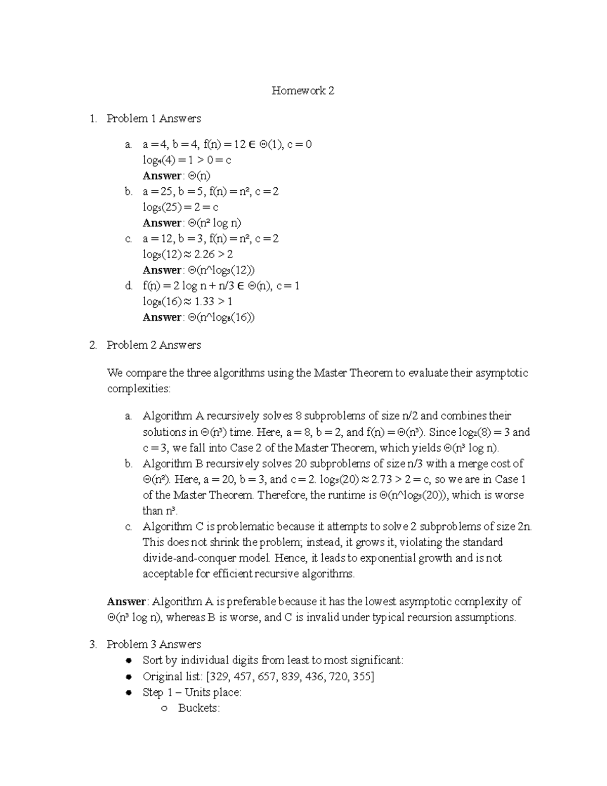 Hw2 pr1234 - Lecture Notes on Master Theorem Analysis - Studocu