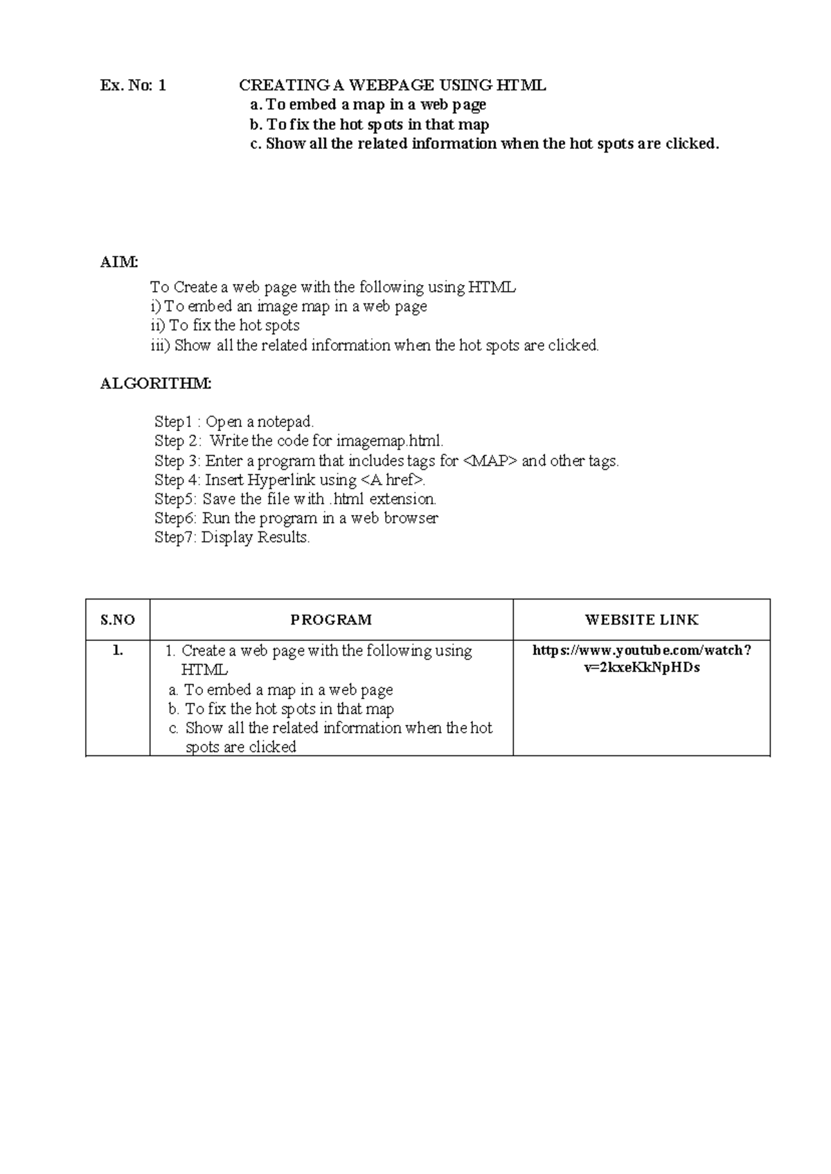 IP LAB - EX. NO 1: CREATING A WEBPAGE USING HTML - Studocu