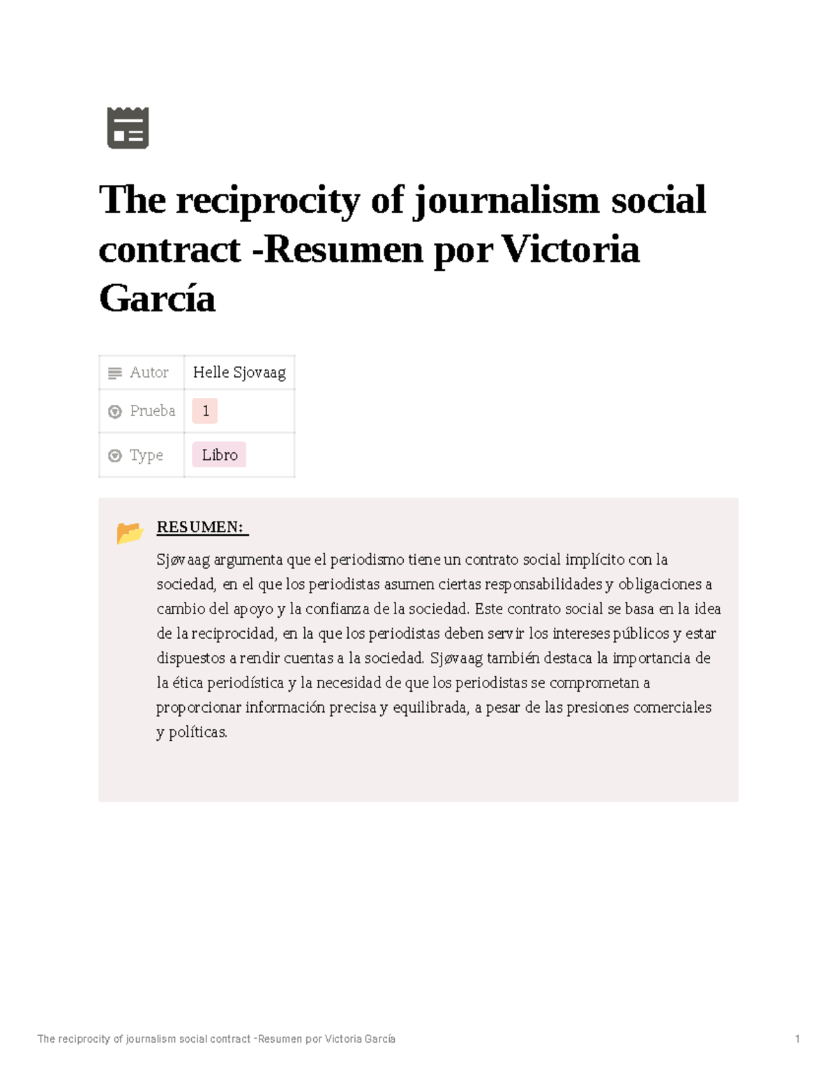 Resumen the reciprocity of journalism social contract - The reciprocity ...