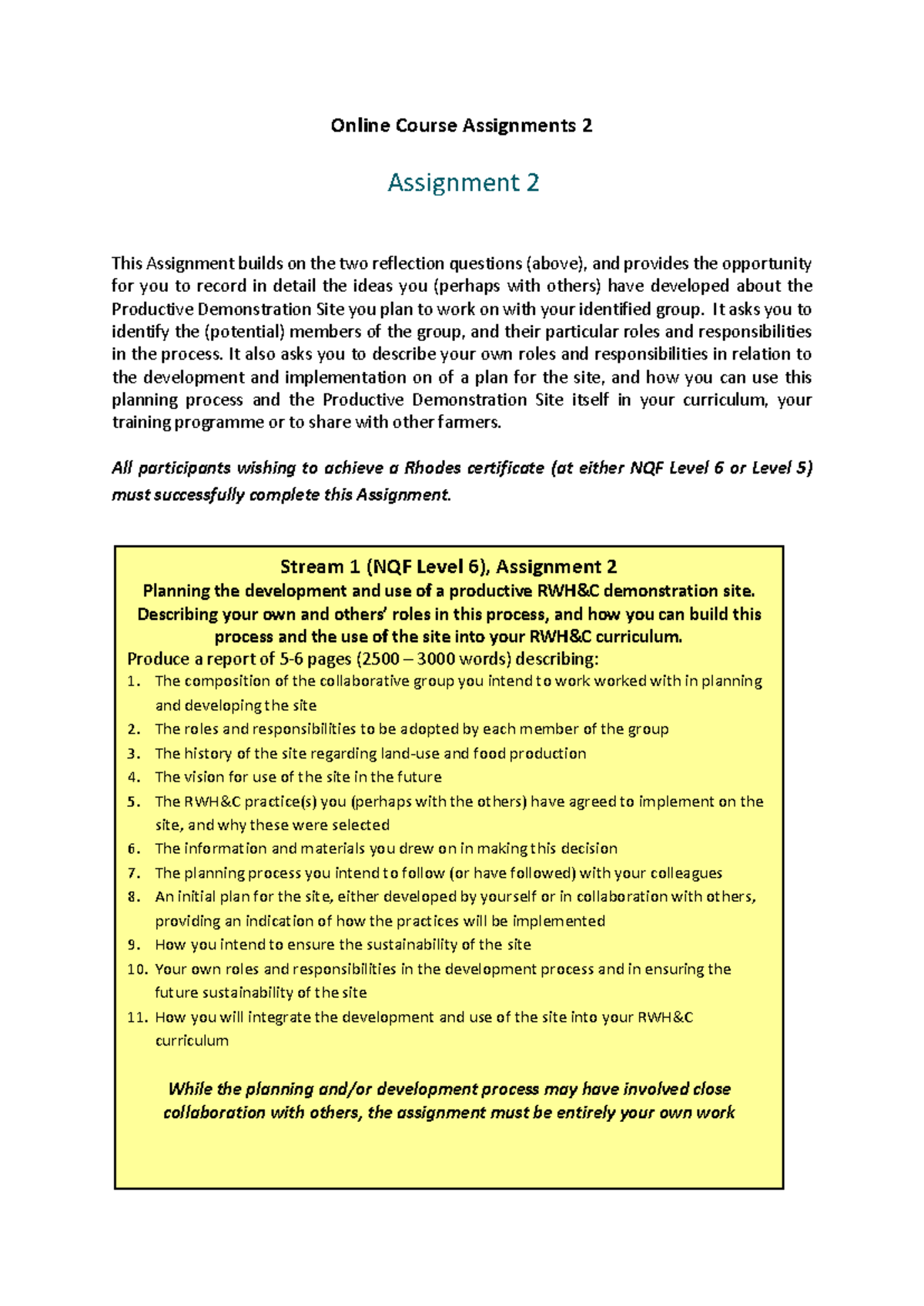Assignment 2: Planning a Productive Demonstration Site (NQF Level 6 ...