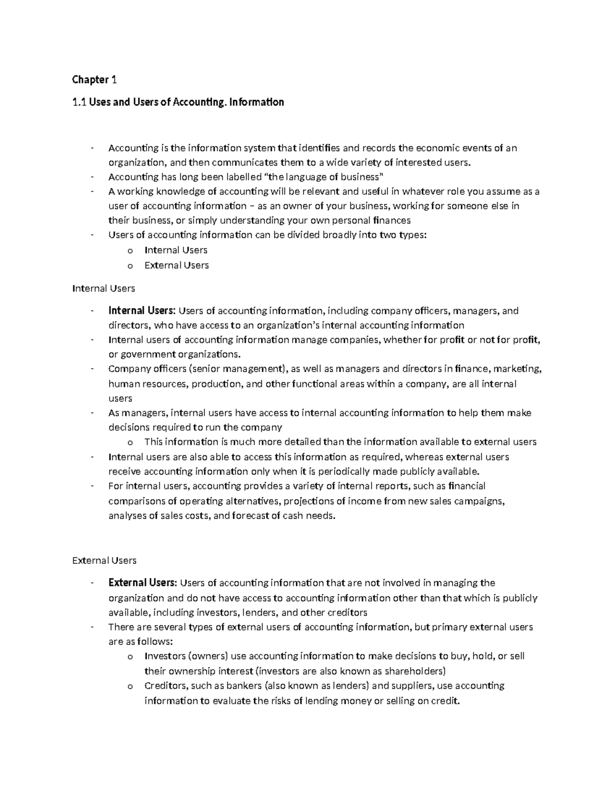 Fiancial Accounting - Chapter 1 - Chapter 1 1 Uses and Users of ...