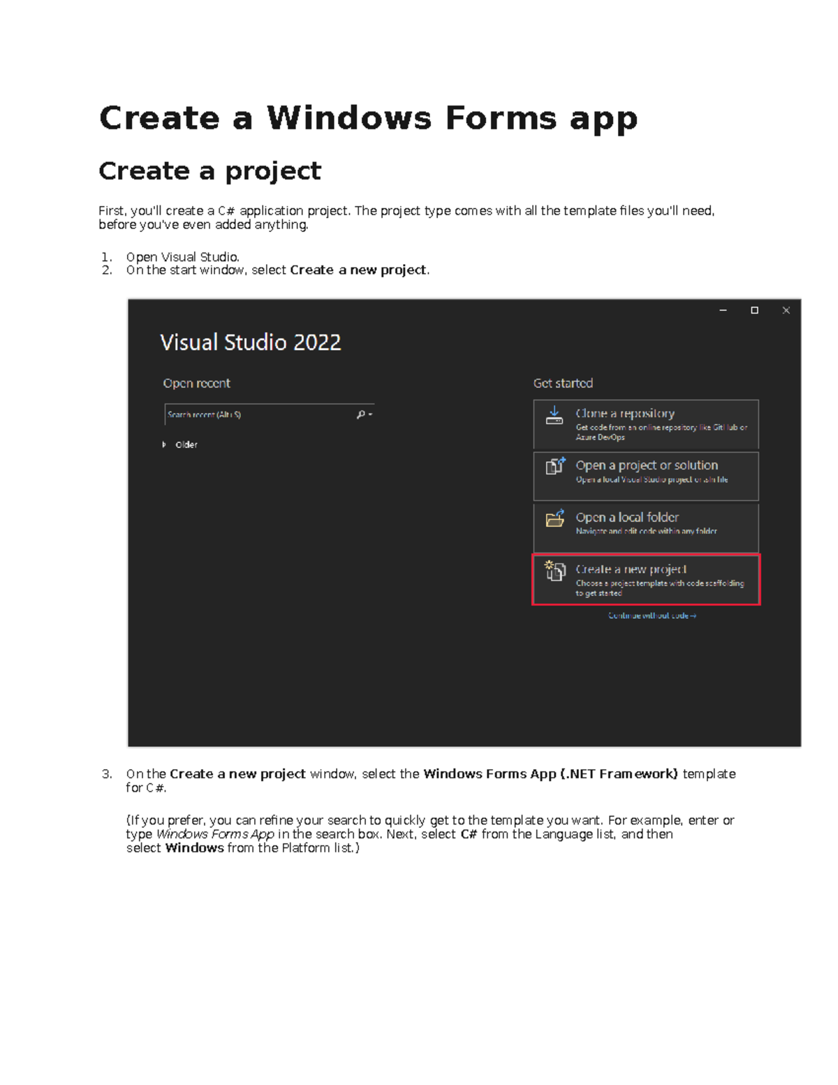 C# 2ND UNIT - Notes - Create a Windows Forms app Create a project First ...