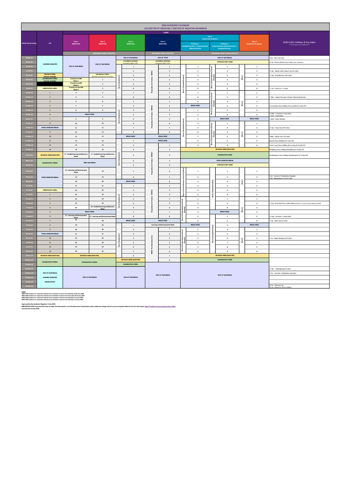 2026 MD Academic Calendar - 29-Dec-25 1 Jan - New Years Day 05-Jan-26 10 Jan - Ochsner Clinical - Studocu