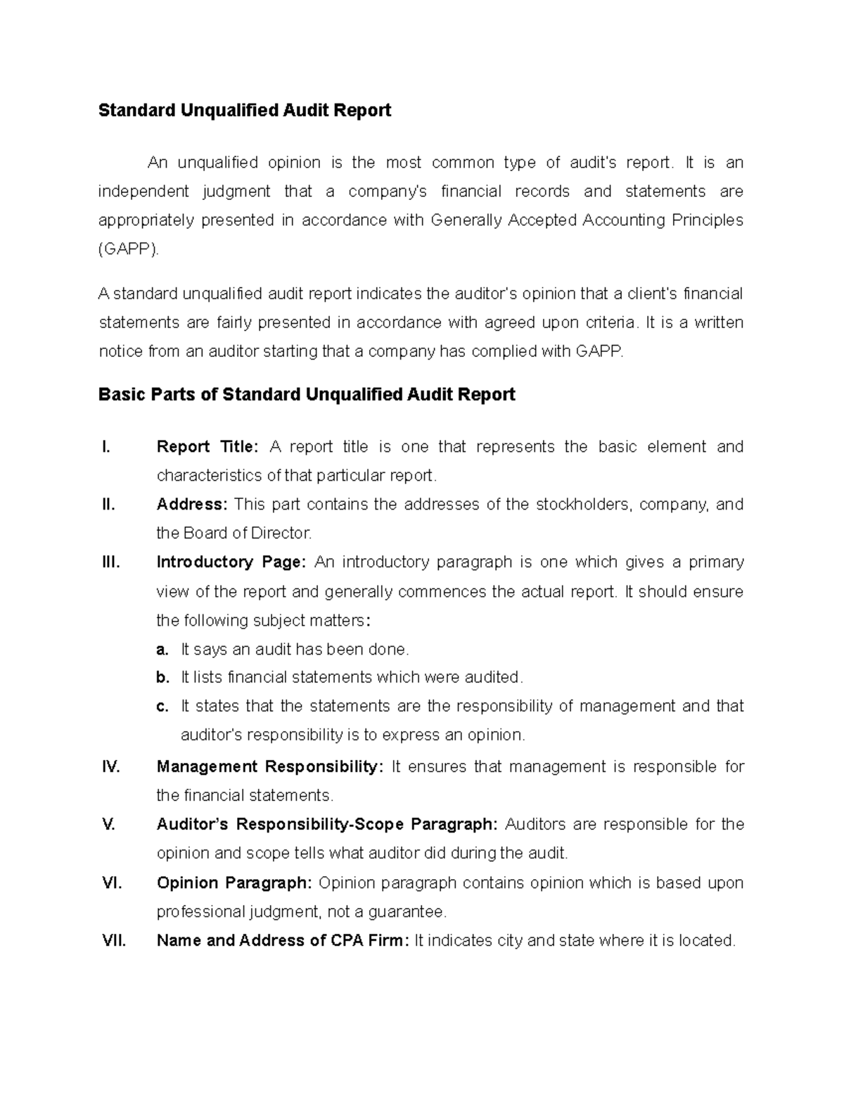 Standard Unqualified Audit Report - It is an independent judgment that ...