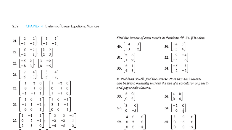 252 CHAPTER 4 Matrix Inverses and Cryptography Exercises - Studocu