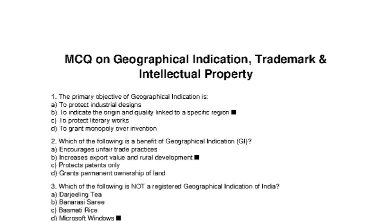 Trademark GI IPR MCQ Review and Practice Questions - Studocu