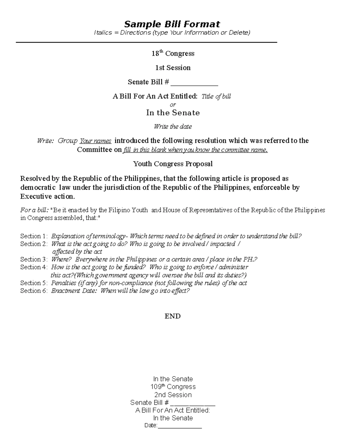 A Bill for an act entitled Sample bill format - Sample Bill Format ...