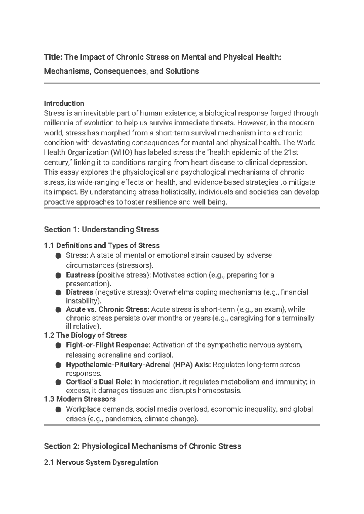 The Impact of Chronic Stress on Health: Mechanisms & Solutions (PSY 101 ...