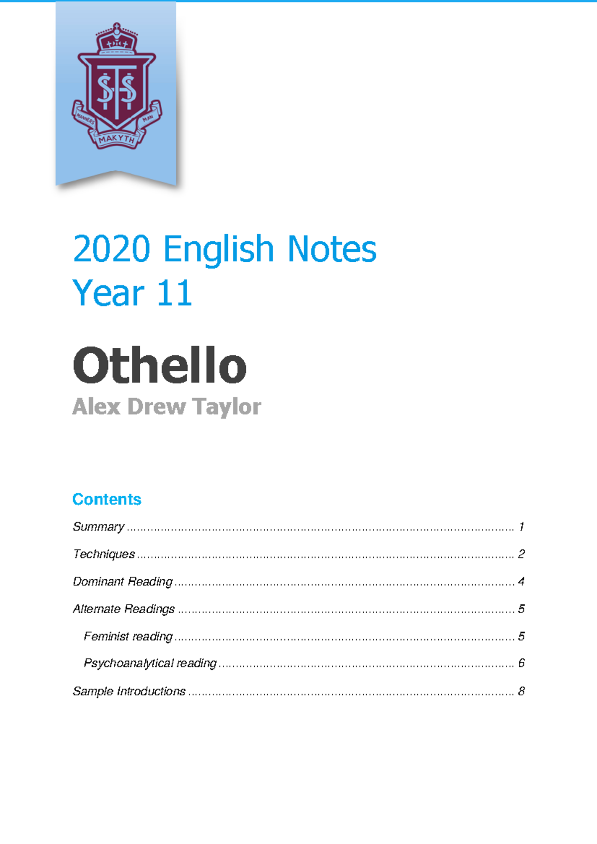 Year 11 English Othello Study Notes and Analysis - Studocu