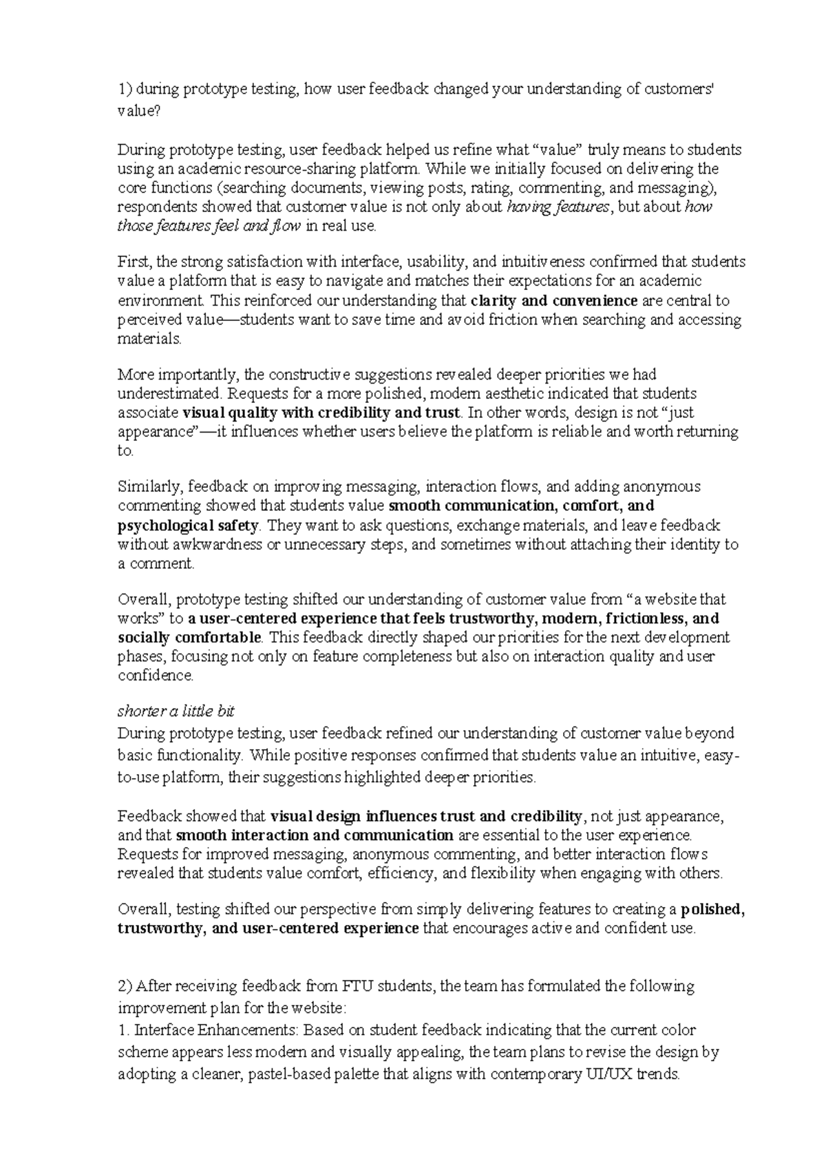 Design Thinking - Notes on User Feedback & Value Refinement - Studocu