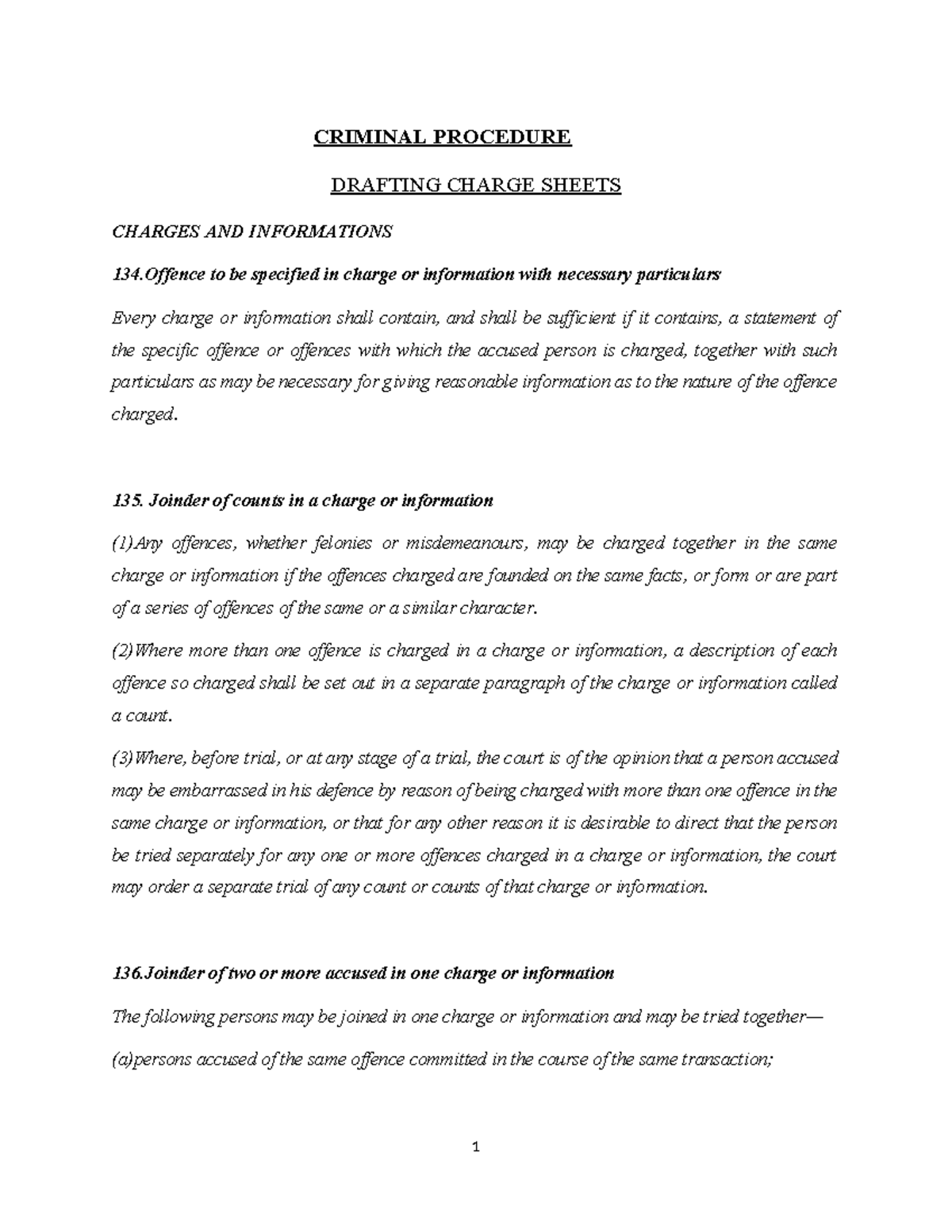 CRIMINAL PROCEDURE: Drafting Charges & Information Notes - Studocu