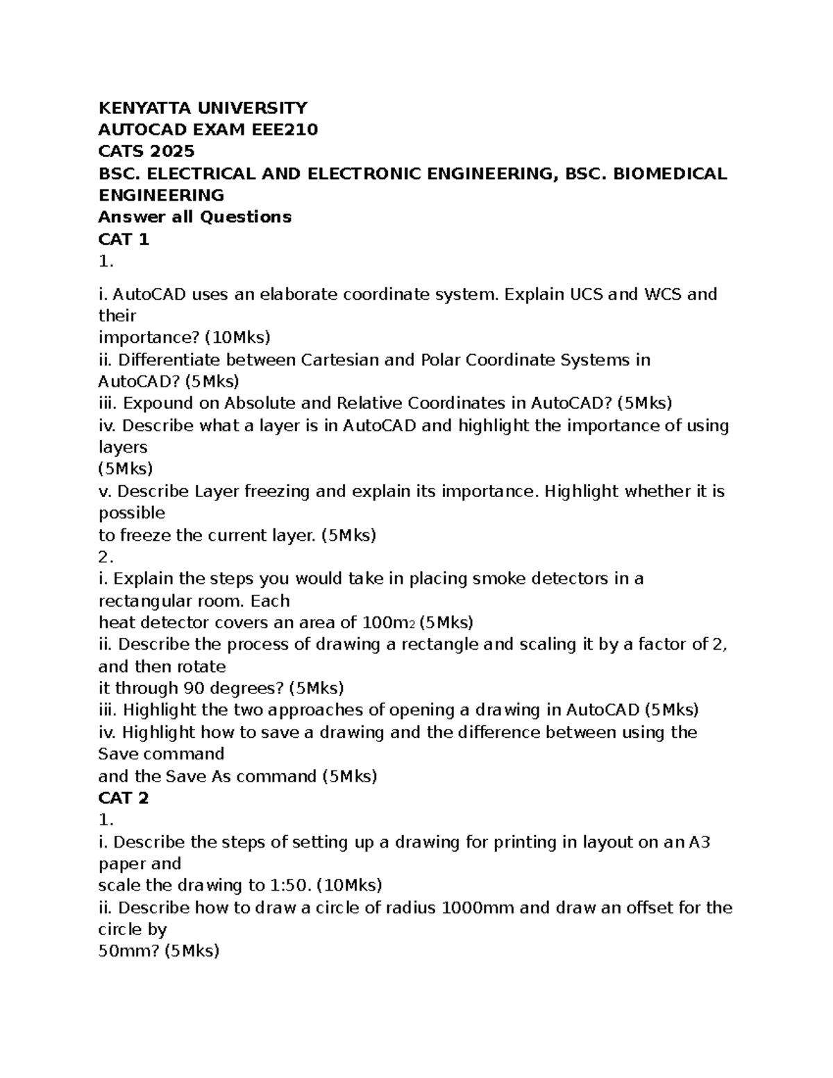 AutoCAD 2025 CATs for BSc. Electrical & Biomedical Engineering - Studocu