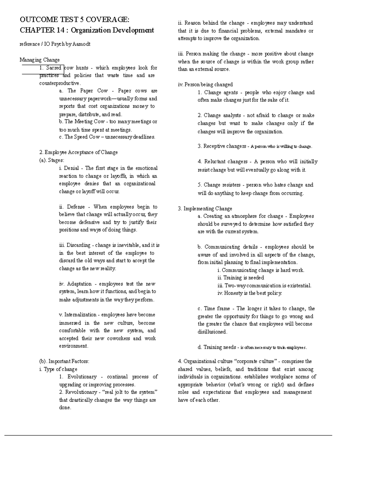 IO Psych: Outcome Test 5 Coverage on Organizational Development - Studocu