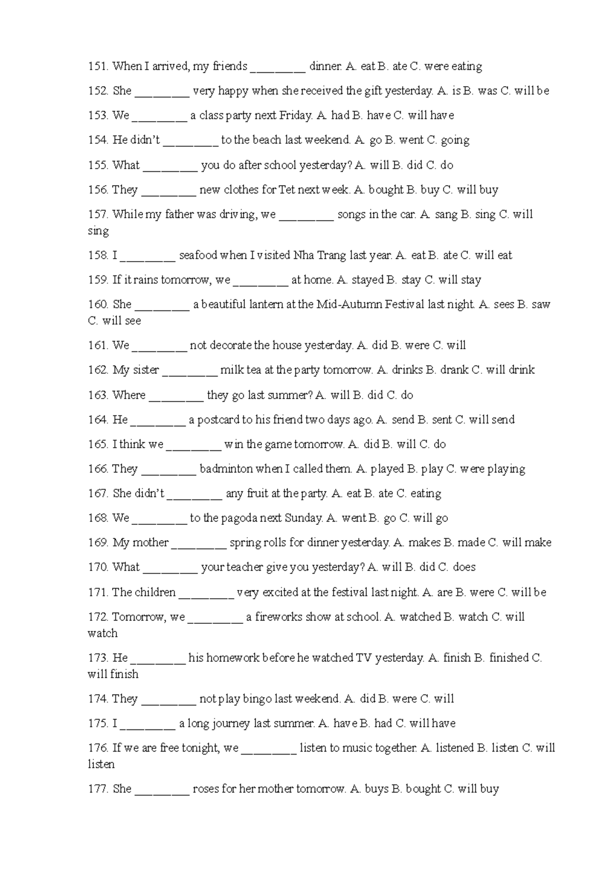 151-186 English Grammar Practice Questions for Exam Review - Studocu
