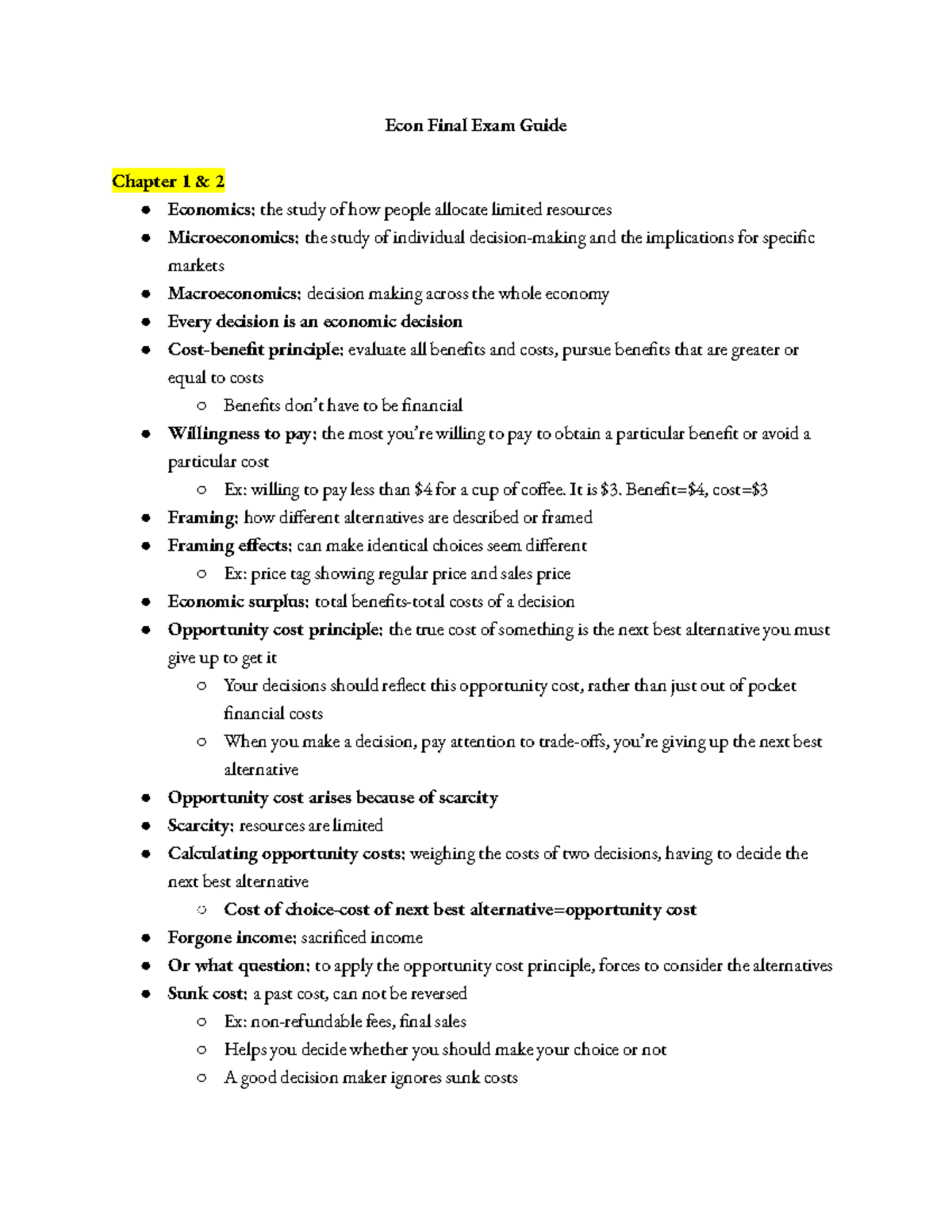 Econ 101: Comprehensive Final Exam Study Guide for Chapters 1-10 - Studocu