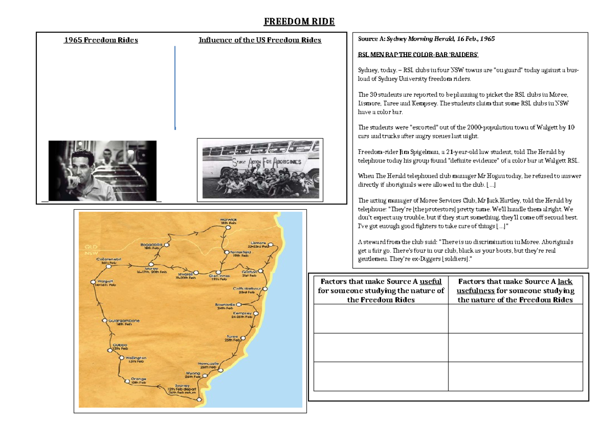 FREEDOM RIDE 1965: Analyzing Source A from Sydney Morning Herald - Studocu