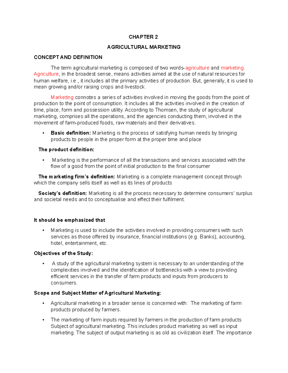 Agricultural Marketing lecture notes - CHAPTER 2 AGRICULTURAL MARKETING ...
