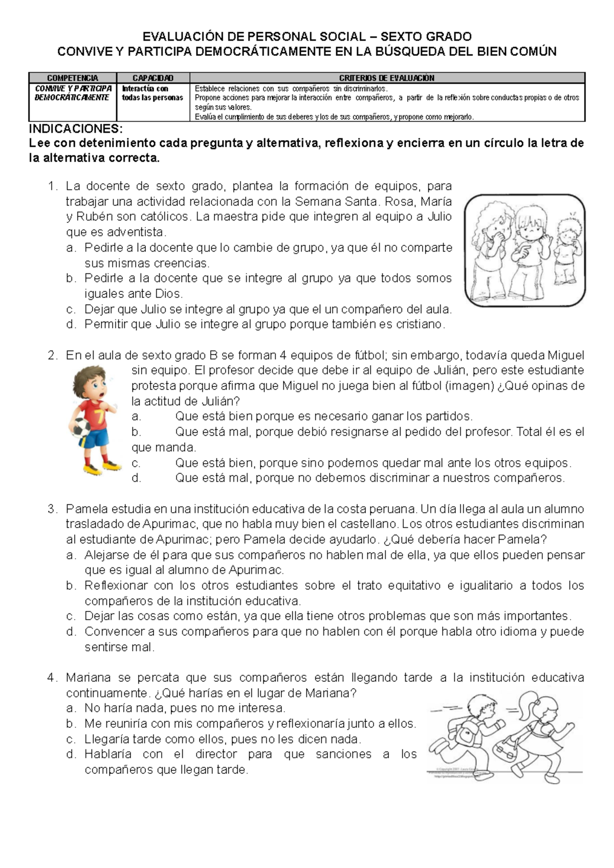 Primera Evaluación de Personal Social - Sexto Grado - Studocu