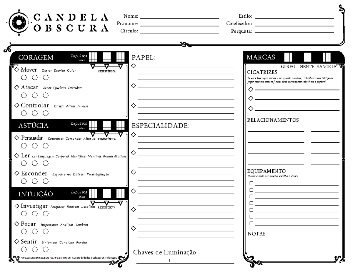 Candela Obscura Ficha Editável de Personagem e Círculo Studocu