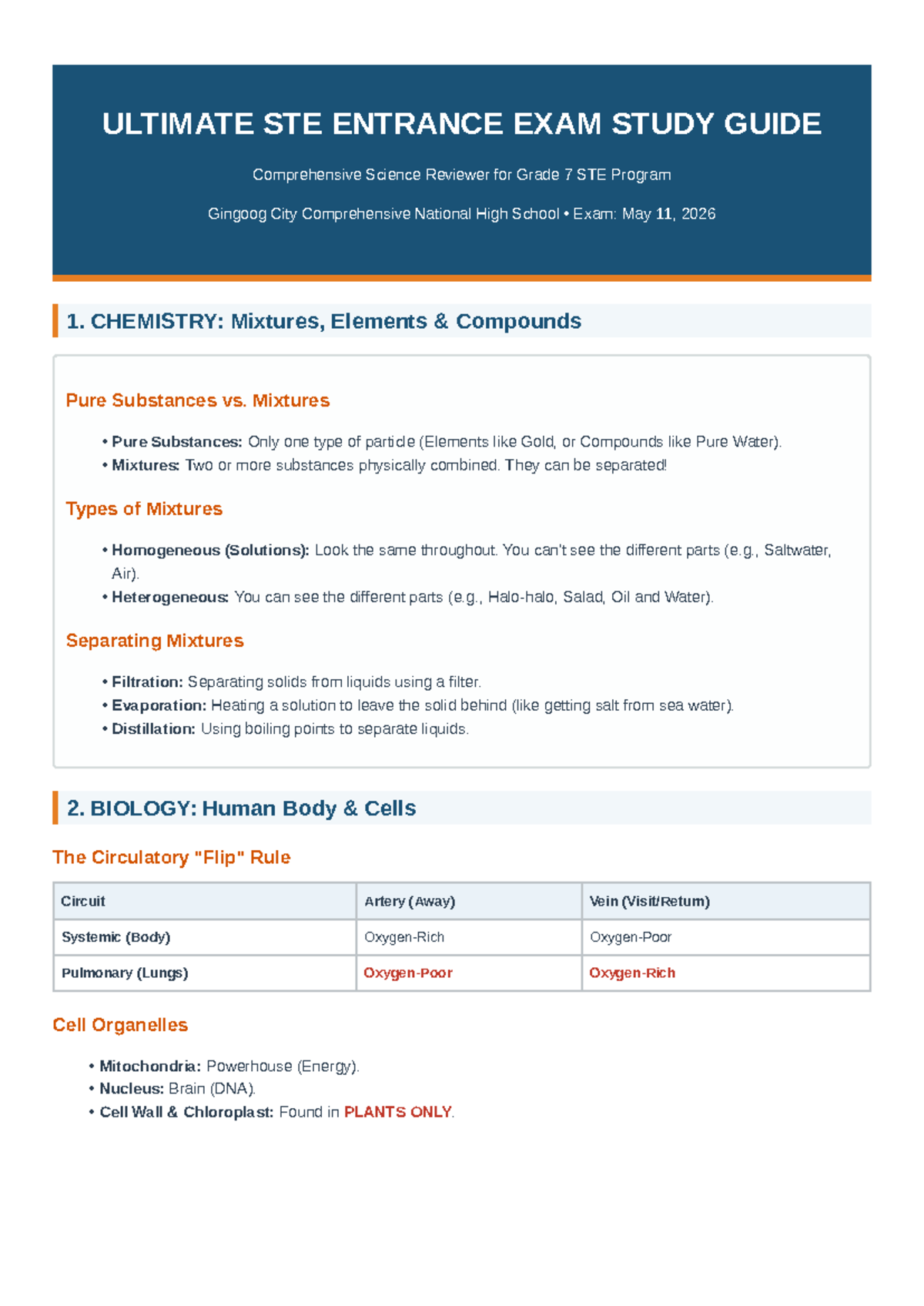Ultimate STE Entrance Exam Study Guide for Grade 7 Science - Studocu
