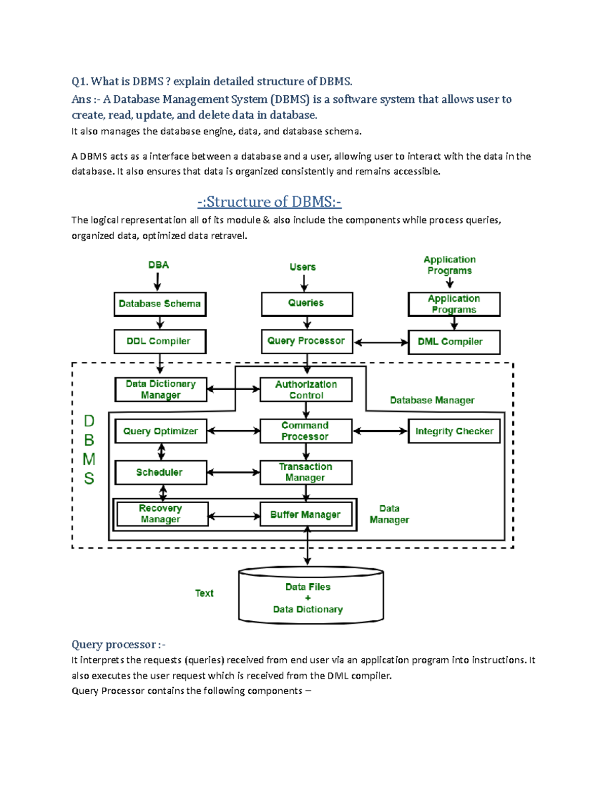 Assignmentdbms - important question - Q1. What is DBMS? explain ...