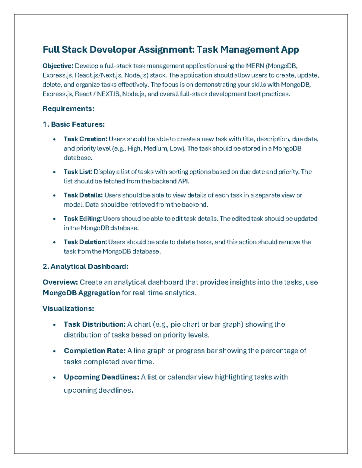 Full Stack Developer Assignment: MERN Task Management App Guide - Studocu