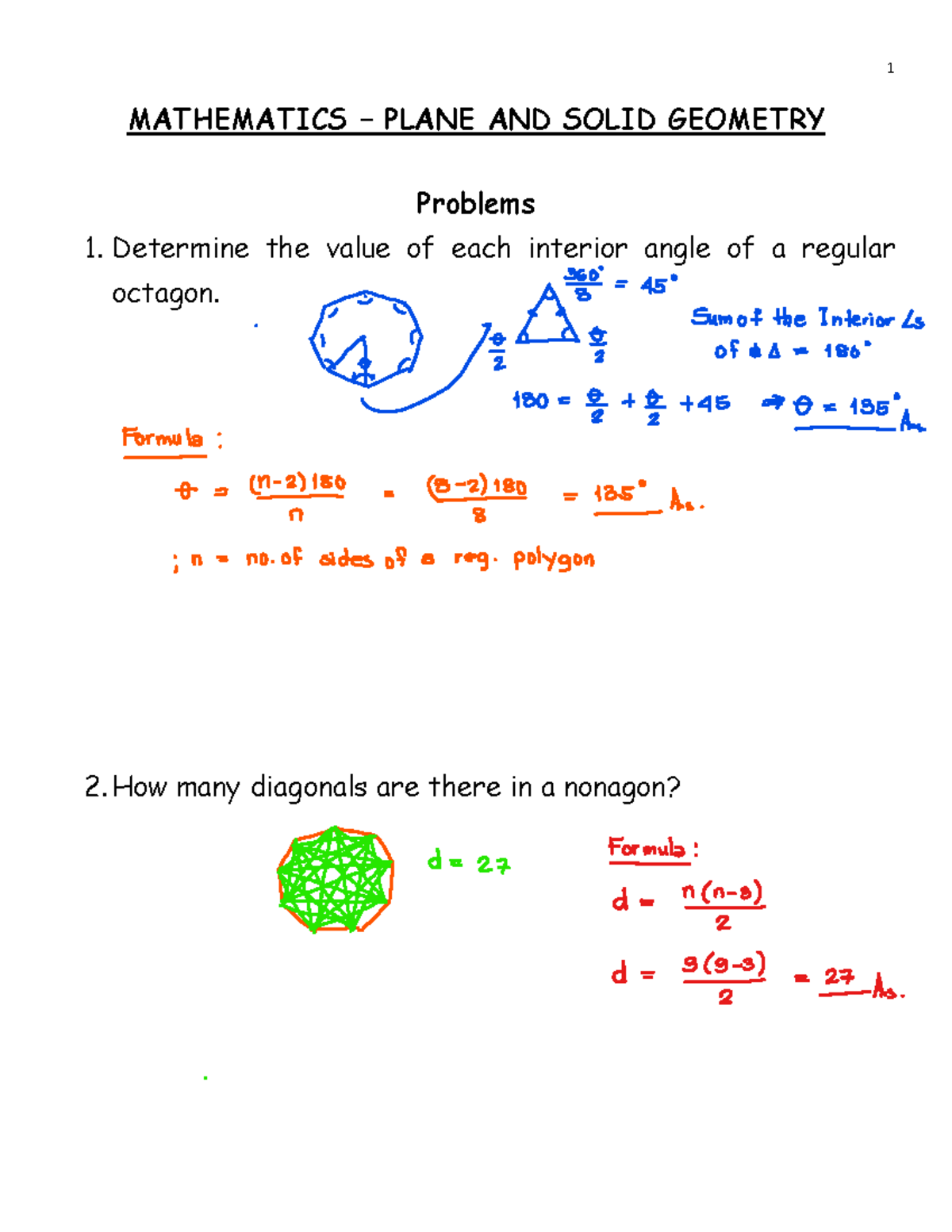 1 MATHEMATICS PLANE AND SOLID GEOMETRY Practice Problems - Studocu