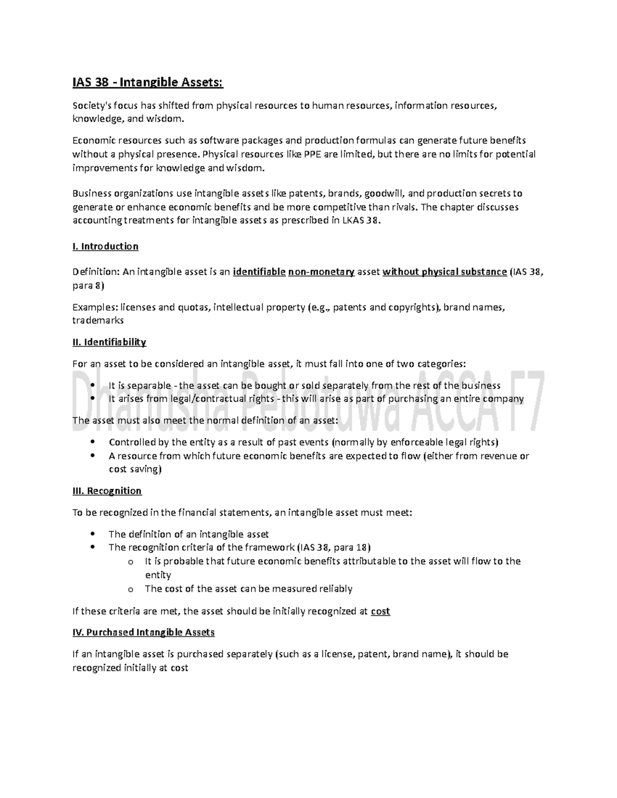 1. Intangible Assets - lecture notes F7 - IAS 38 - Intangible Assets ...