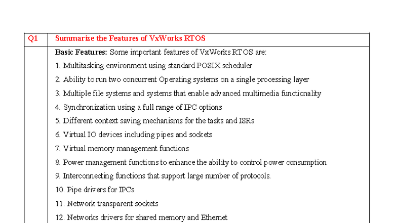 RTOS VxWorks: Key Features, Architecture, and Applications - Studocu