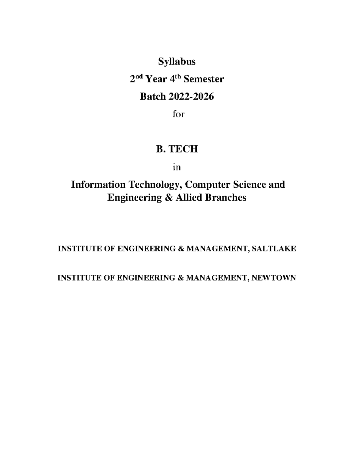 CSE Syllabus for 2nd Year B.Tech - Even Semester (2022-2026) - Studocu