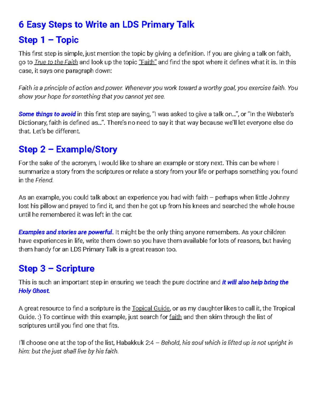 LDS Primary Talk: 6 Steps to Crafting an Engaging Speech - Studocu