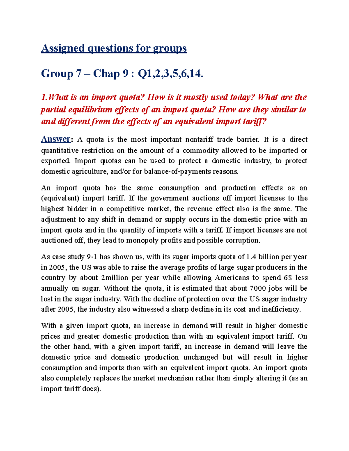 Bài tập KTQT Group 7 - Bài tập ôn tập - Assigned questions for groups ...
