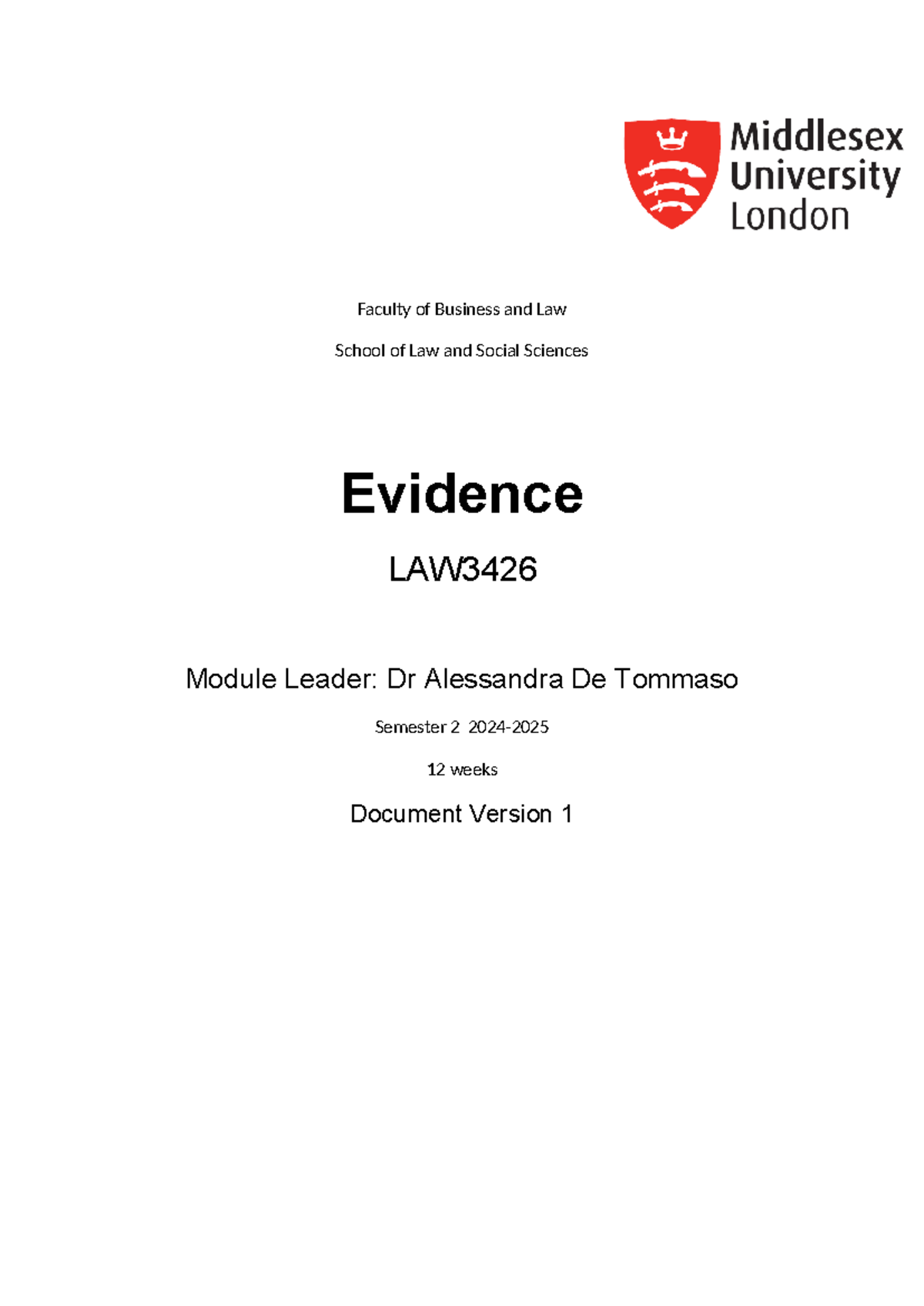 Evidence Module Handbook 202425 - LAW3426 - Semester 2 Guide - Studocu