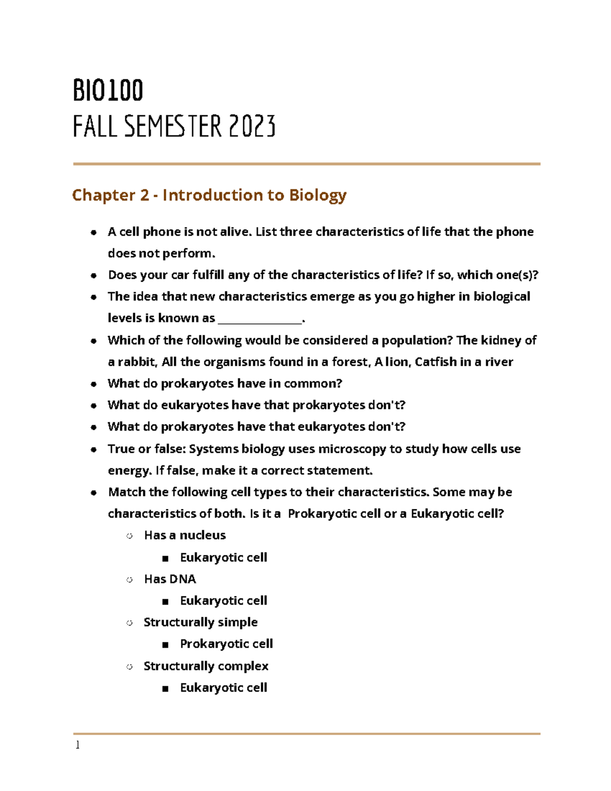Chapter 2 - Intro to Biology (BIO 101) Fall Semester 2023 Notes - Studocu