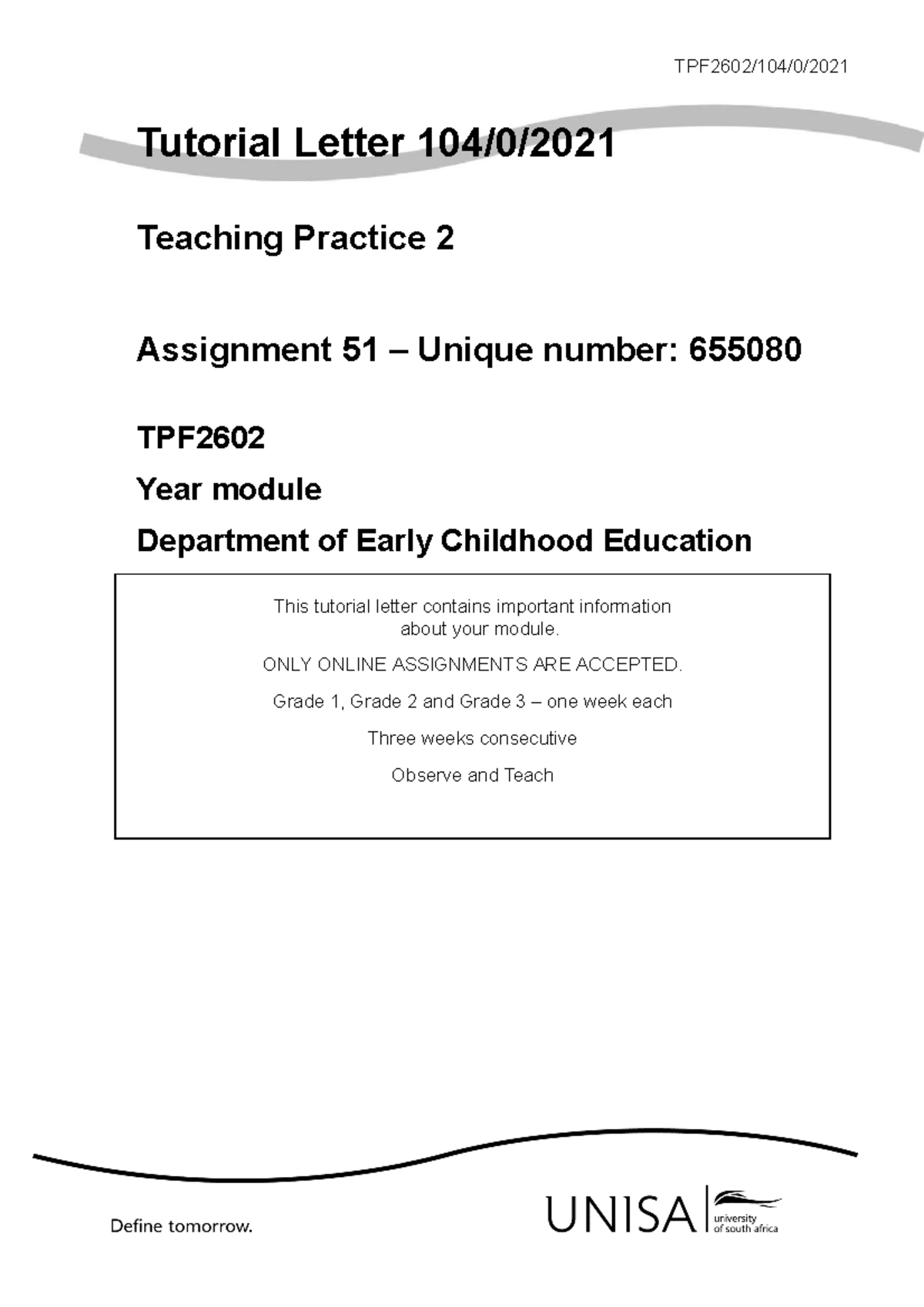Teaching Practice II TPS2602: Weekly Journals & Mentorship